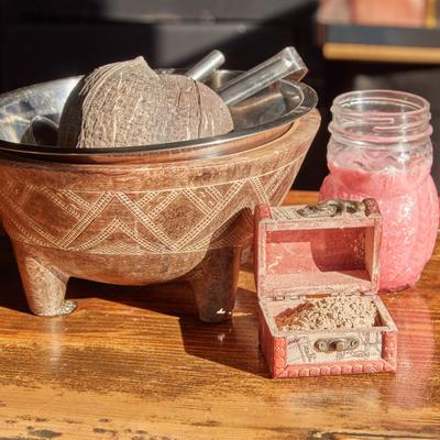 Equipment for preparing kava.