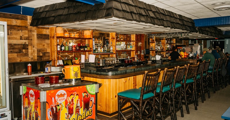 Interior, bar area, bar and bar stools