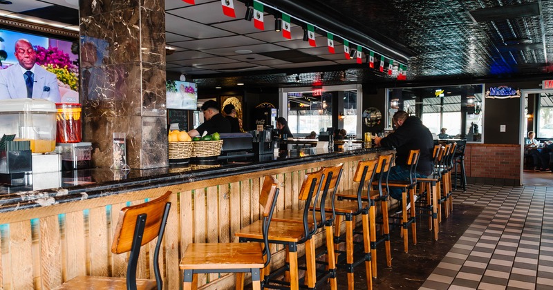 Interior, bar area, bar and bar stools
