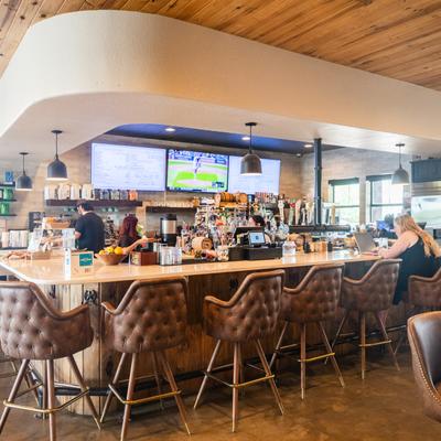 Interior, bar, bar stools, drink rack.