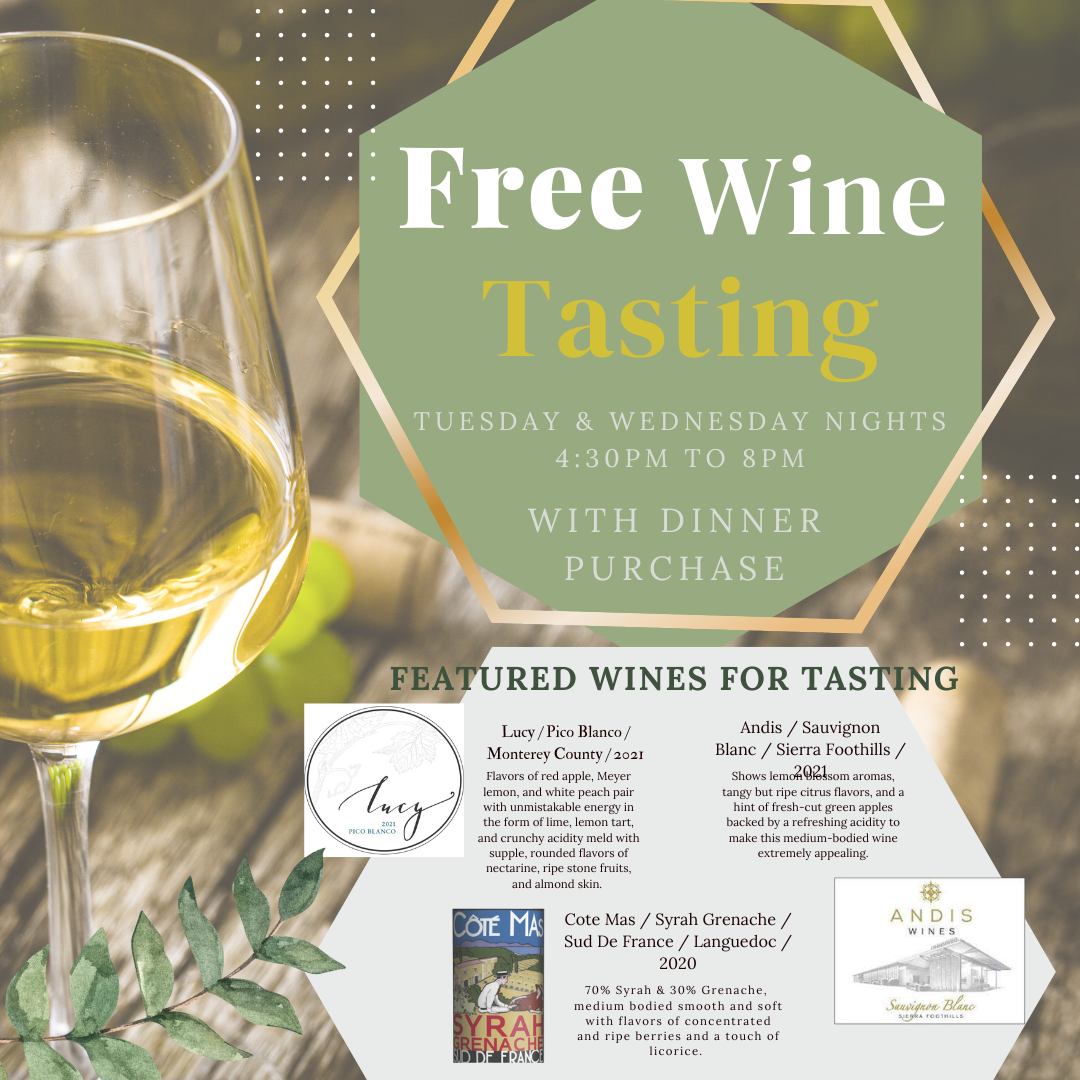 promotion on free wine tasting with dinner purchase