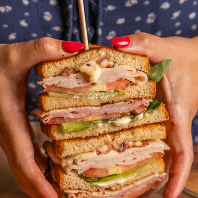 Ham, turkey, and BLT club sandwiches.