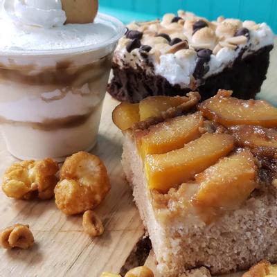 Caramelized Banana Pudding, Rocky Road Brownies, Smoked Peach Upside Down Cake
