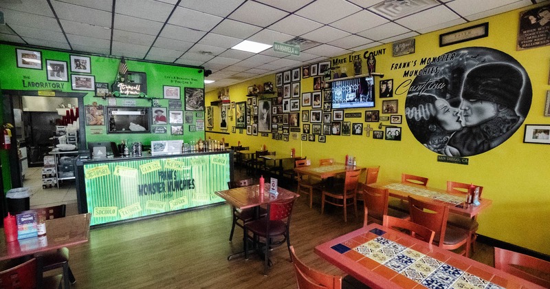 Interior, wide shot of bar and dining area