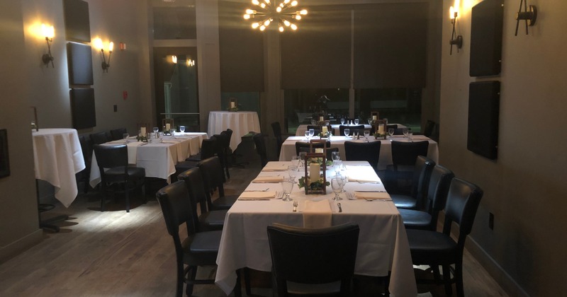 Inside, dining tables ready for guests