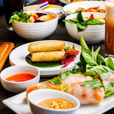 Assortment of dishes displayed on a table.