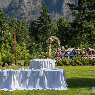 Restaurant garden, wedding in progress