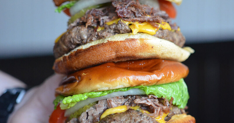 Triple burger closeup