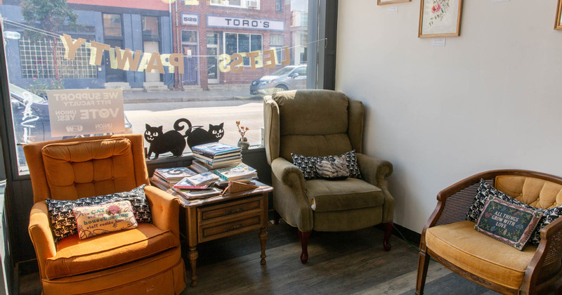 Interior, table and two armchairs