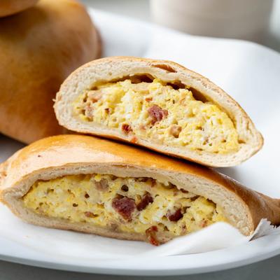 Bacon and egg empanada.
