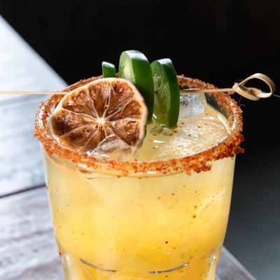 Chili-rimmed jalapeno margarita.