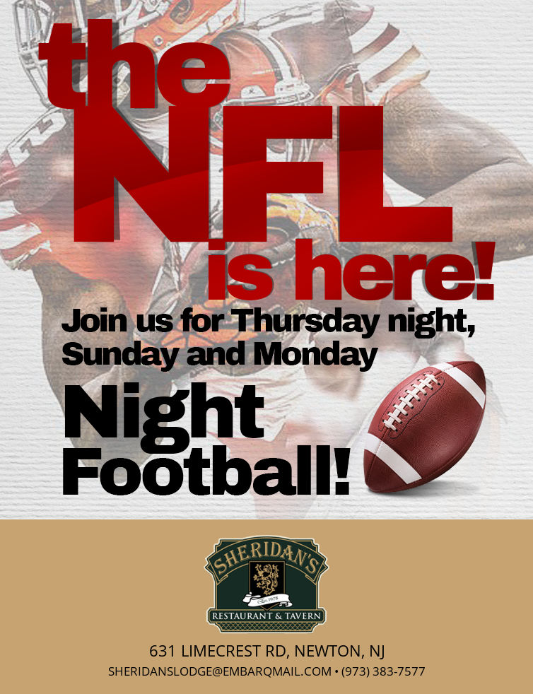 NFL Promotional Flyer to where to watch the NFL Football games Newton NJ