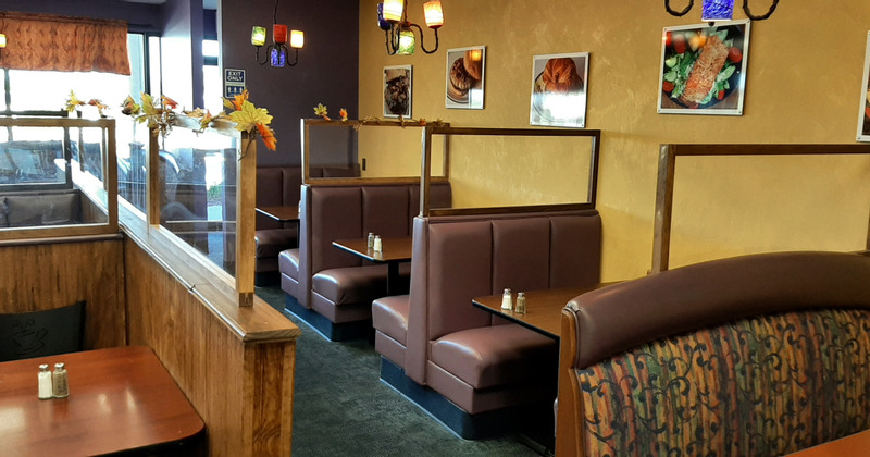 Interior, partitioned restaurant booths