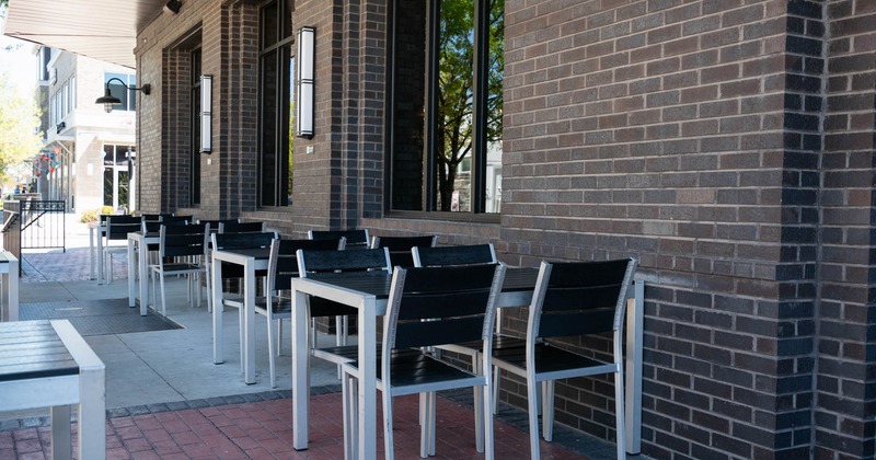 Outside, covered patio, seating area