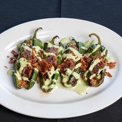 Wagyu stuffed jalapenos, top view.