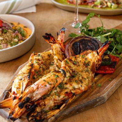Roasted garlic prawns.