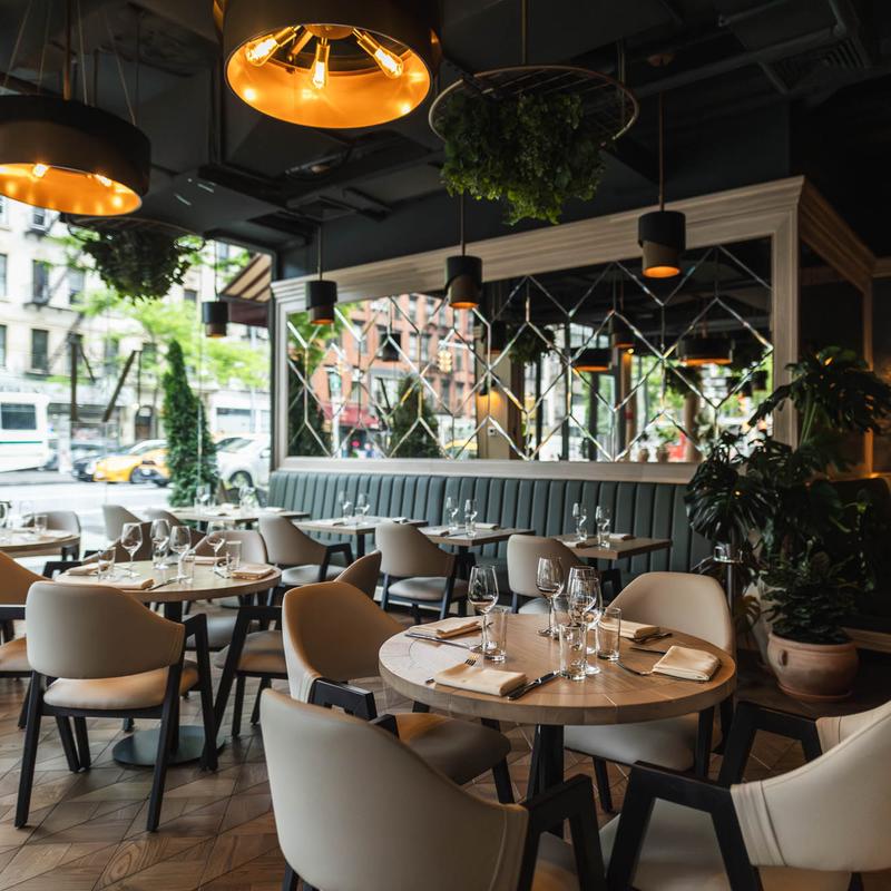 Interior, tables and chairs ready for guests