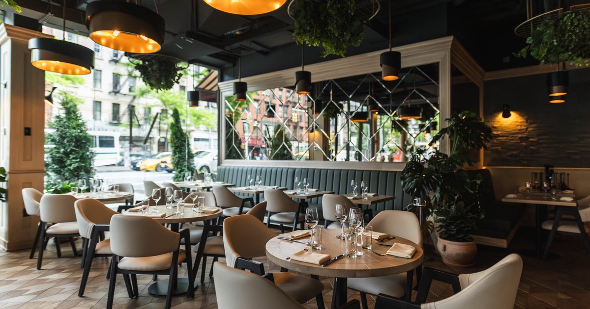 Interior, tables and chairs ready for guests