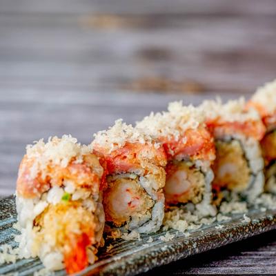 Tempura shrimp sushi rolls.