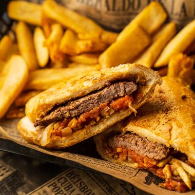 Steak Sandwich and fries, closeup