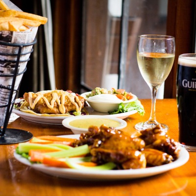 Various dishes and drinks on the table