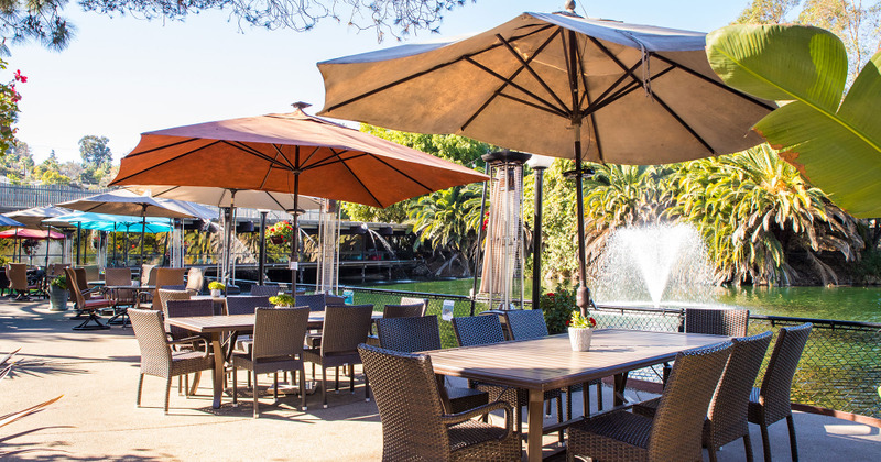 Exterior, seating area, tables