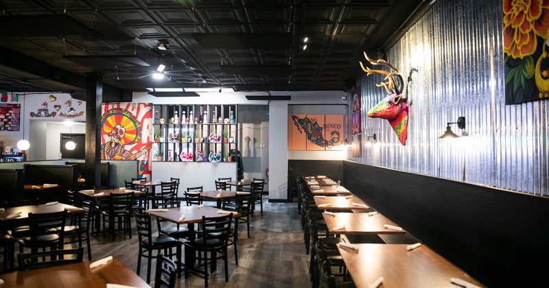 Interior, tables and seats, wall decorations