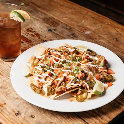 Chili nachos, side view