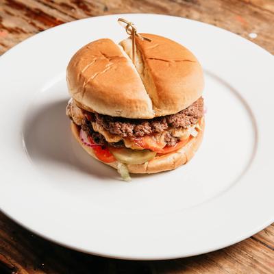 Black and Bleu Burger, served