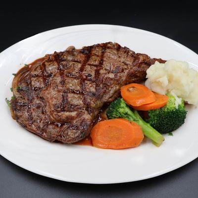 Grilled steak and vegetables.