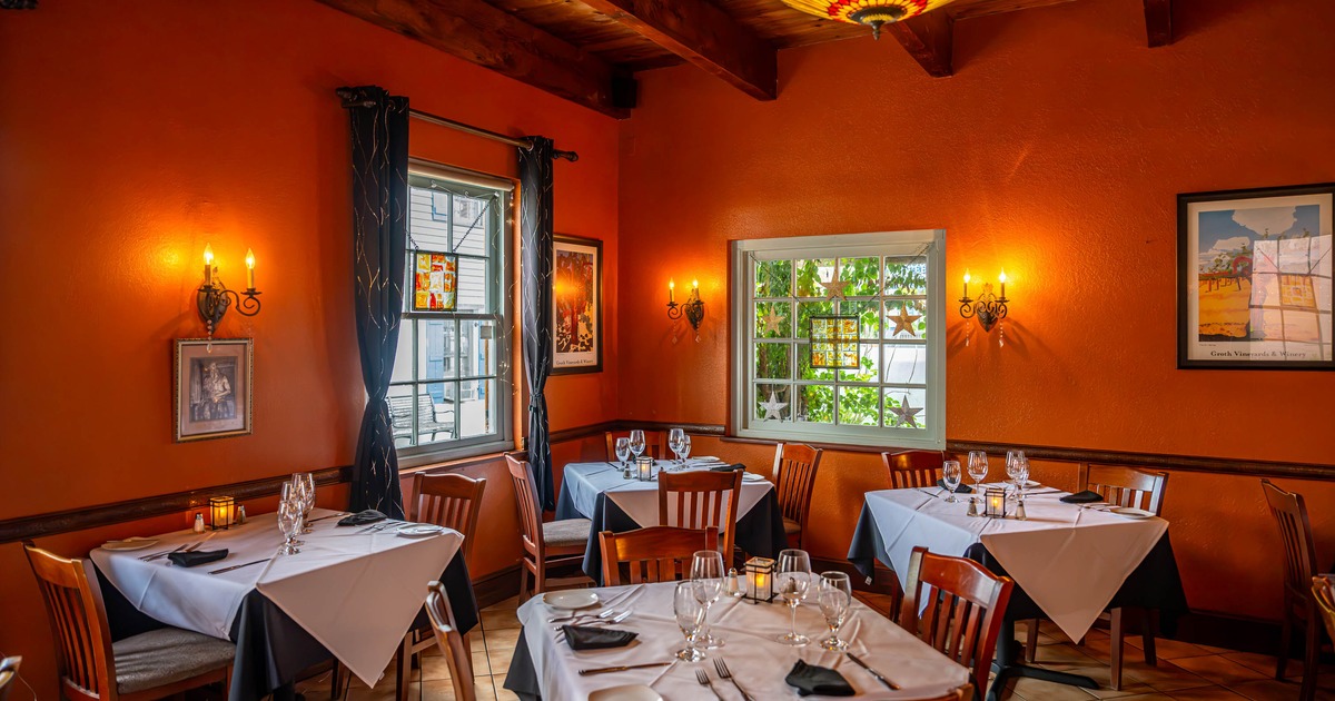 Interior, tables and chairs in dining area