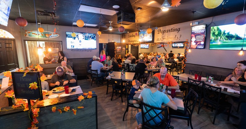 Crowded interior, dining area