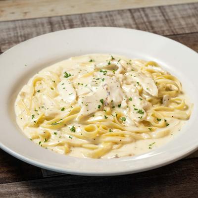 Chicken Alfredo with linguine.