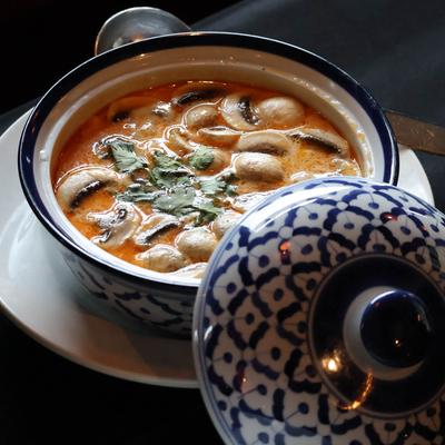 Organic mushroom hot and sour chicken soup.