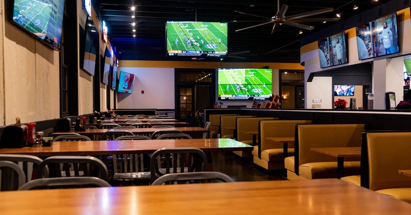 Interior, seating area, tables and chairs