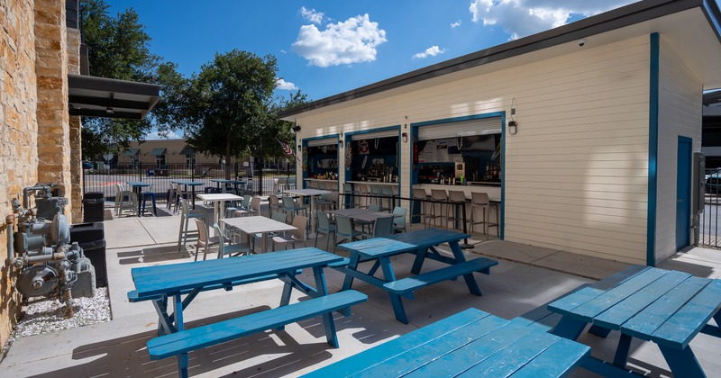 Exterior, patio, tables, benches