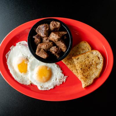Steak and eggs.