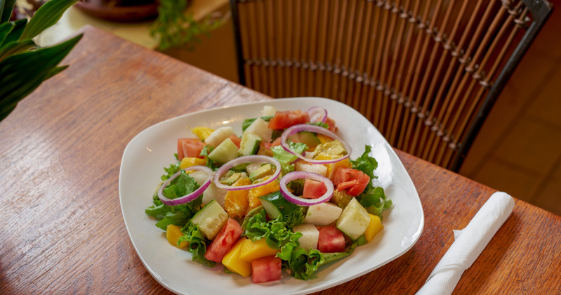 A freshly made colorful salad