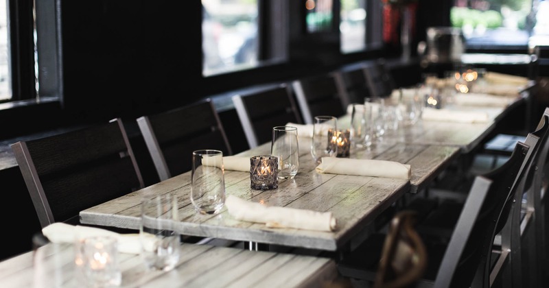 Interior, tables in a row set for guests