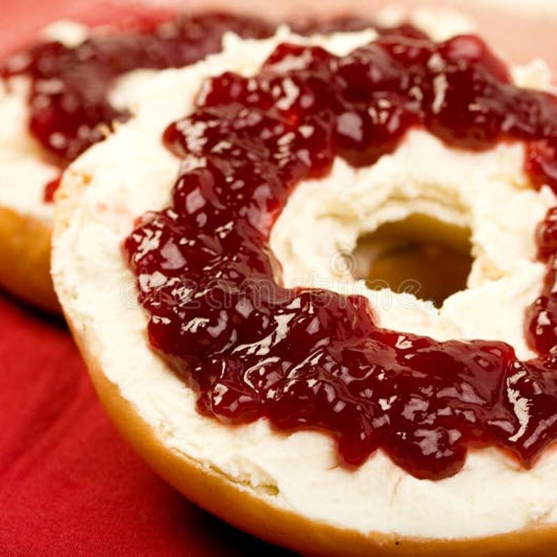 Hand Rolled Bagel with Plain Cream Cheese & Jelly photo