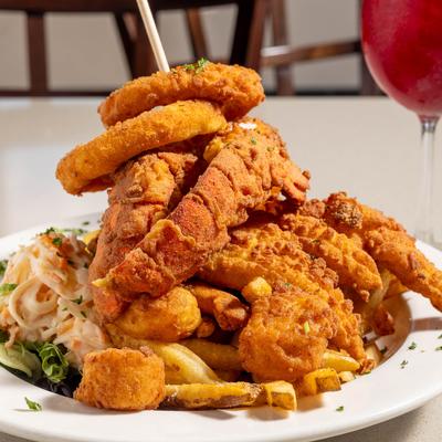 Fried Seafood Platter with Lobster Tail.