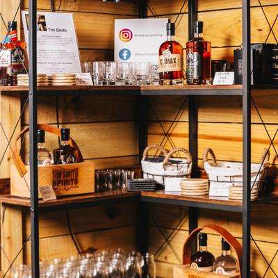 Shelves with various accessories.