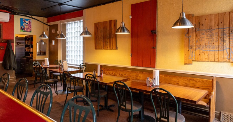 Interior, tables ready for guests