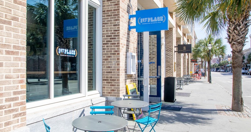 Exterior, seating near the entrance