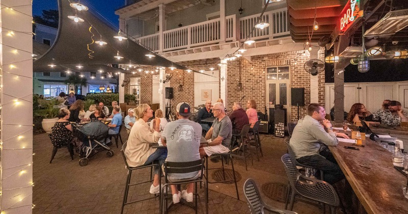 Exterior, patio full of guests