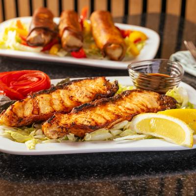 Grilled sturgeon fish.