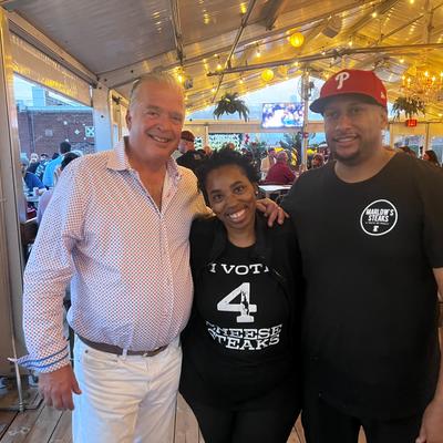 Marlow's Cheesesteaks Founders, Jomar and Shanika Sheppard with Cameron Mitchell at Budd Dairy Foodhall.