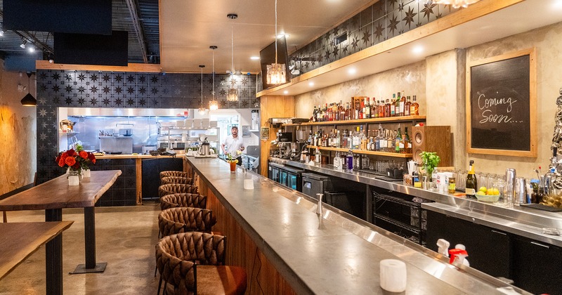 Bar area and open kitchen