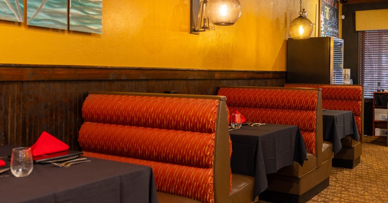 Interior, seating booths lined up