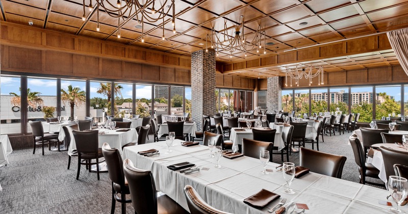 Interior, banquet room with set tables